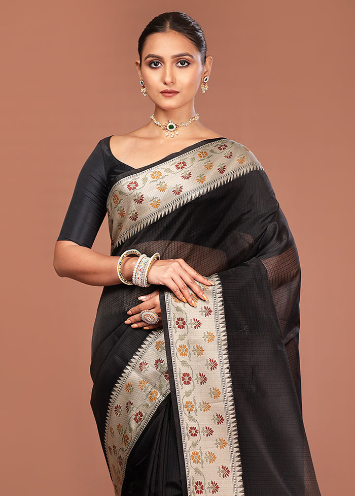 Black Kora Silk Saree With Blouse Piece