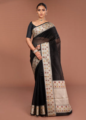 Black Kora Silk Saree With Blouse Piece