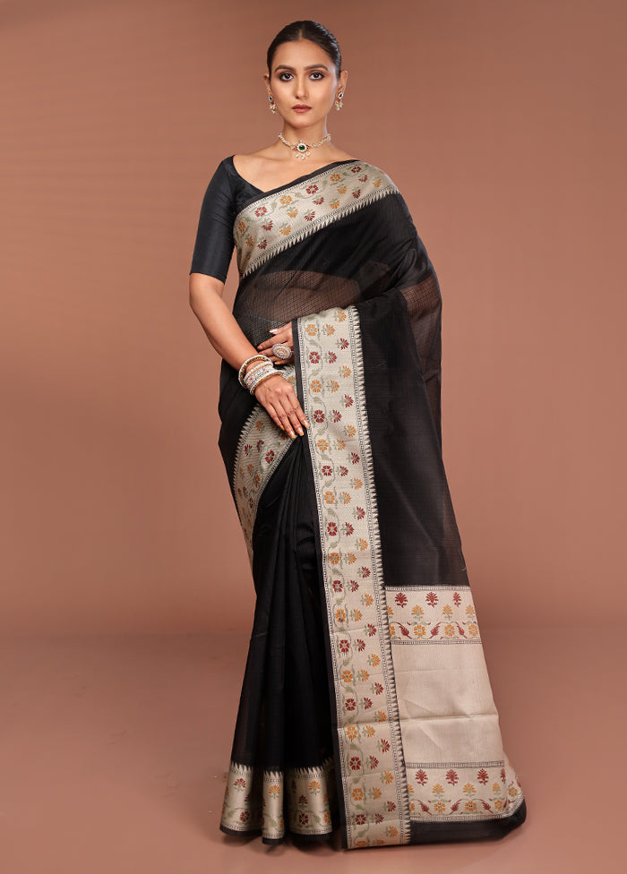 Black Kora Silk Saree With Blouse Piece