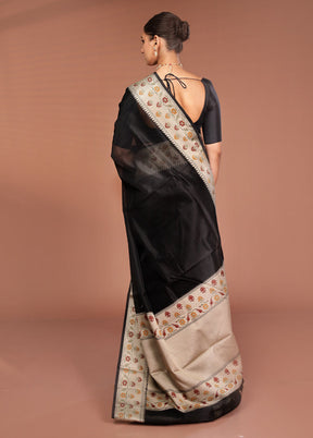 Black Kora Silk Saree With Blouse Piece