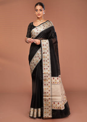 Black Kora Silk Saree With Blouse Piece
