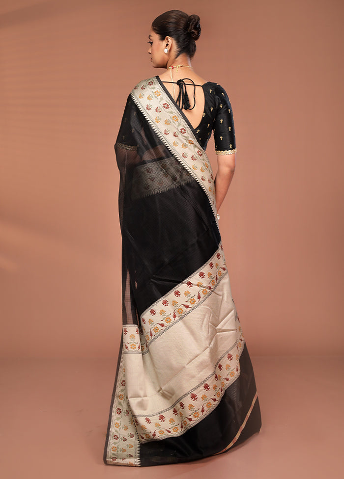 Black Kora Silk Saree With Blouse Piece
