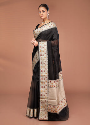 Black Kora Silk Saree With Blouse Piece