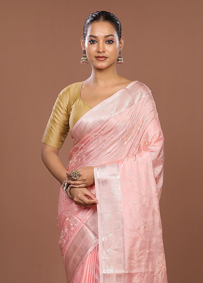 Pink Dupion Silk Saree With Blouse Piece