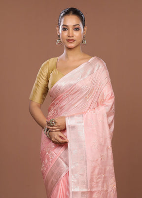 Pink Dupion Silk Saree With Blouse Piece