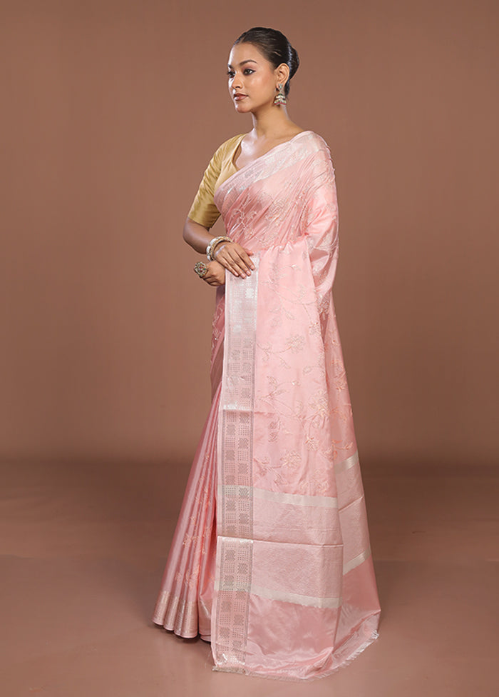 Pink Dupion Silk Saree With Blouse Piece