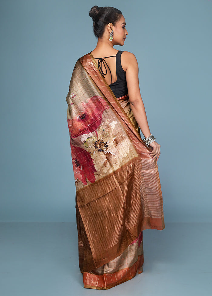 Multicolor Handloom Tussar Pure Silk Saree With Blouse Piece