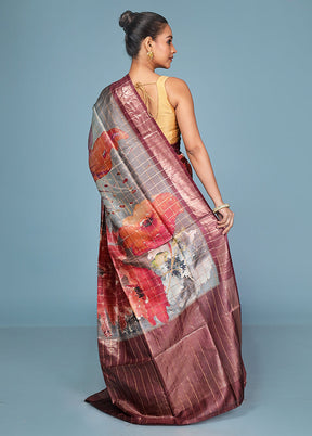 Multicolor Handloom Tussar Pure Silk Saree With Blouse Piece