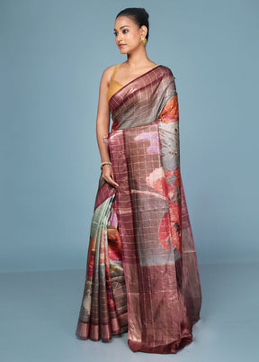 Multicolor Handloom Tussar Pure Silk Saree With Blouse Piece