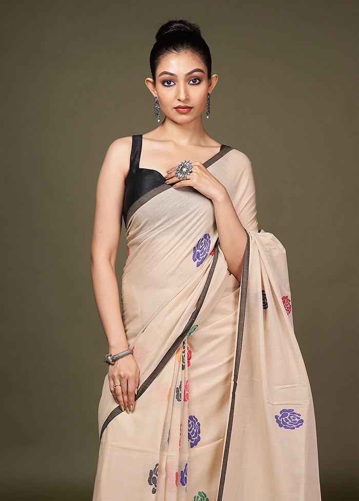 Cream Matka Silk Saree With Blouse Piece