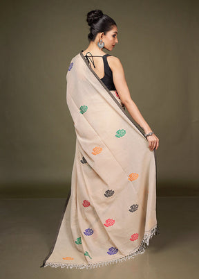 Cream Matka Silk Saree With Blouse Piece