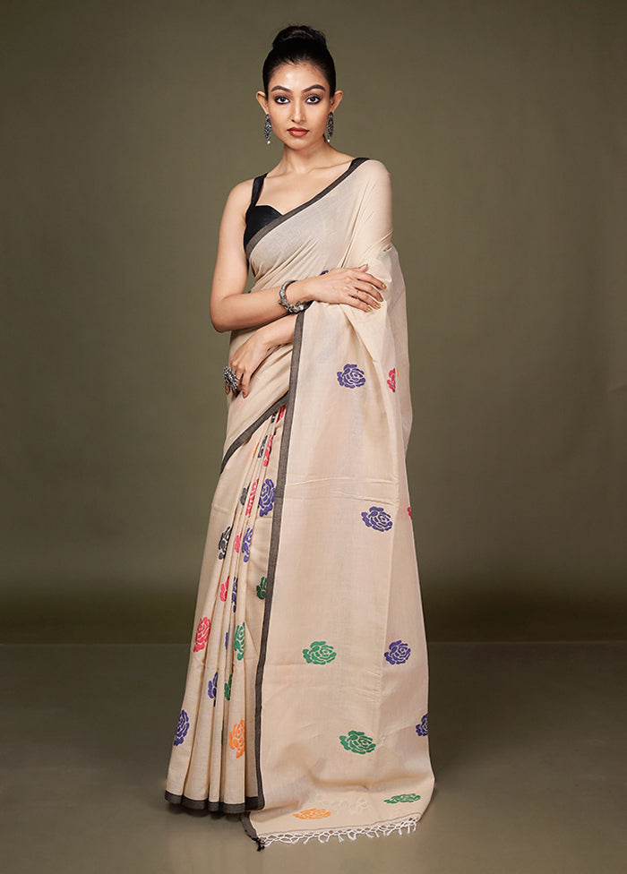 Cream Matka Silk Saree With Blouse Piece