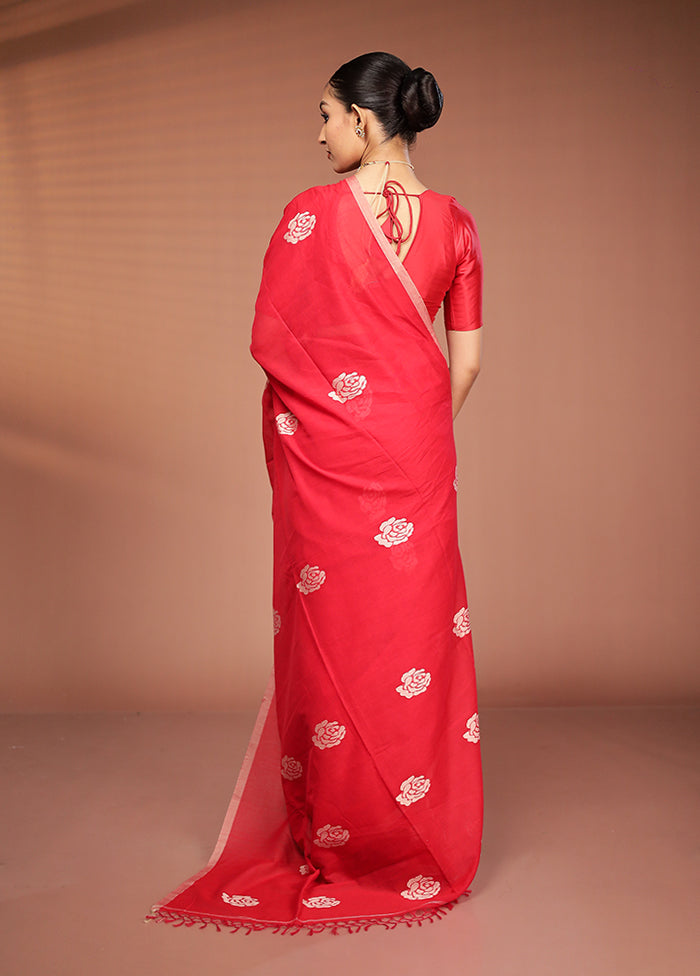 Red Matka Silk Saree With Blouse Piece