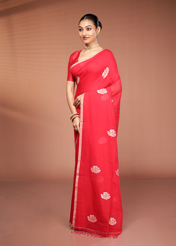 Red Matka Silk Saree With Blouse Piece