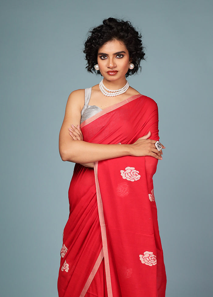 Red Matka Silk Saree Without Blouse Piece
