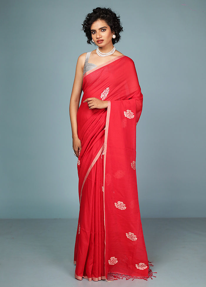 Red Matka Silk Saree Without Blouse Piece
