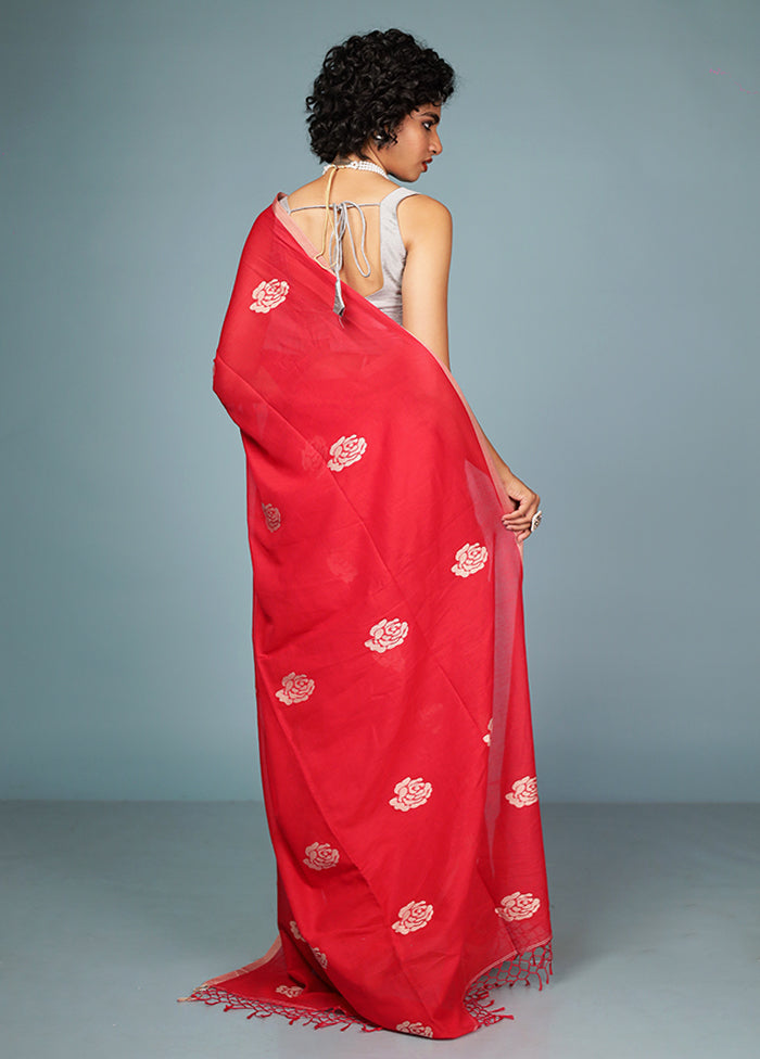 Red Matka Silk Saree Without Blouse Piece