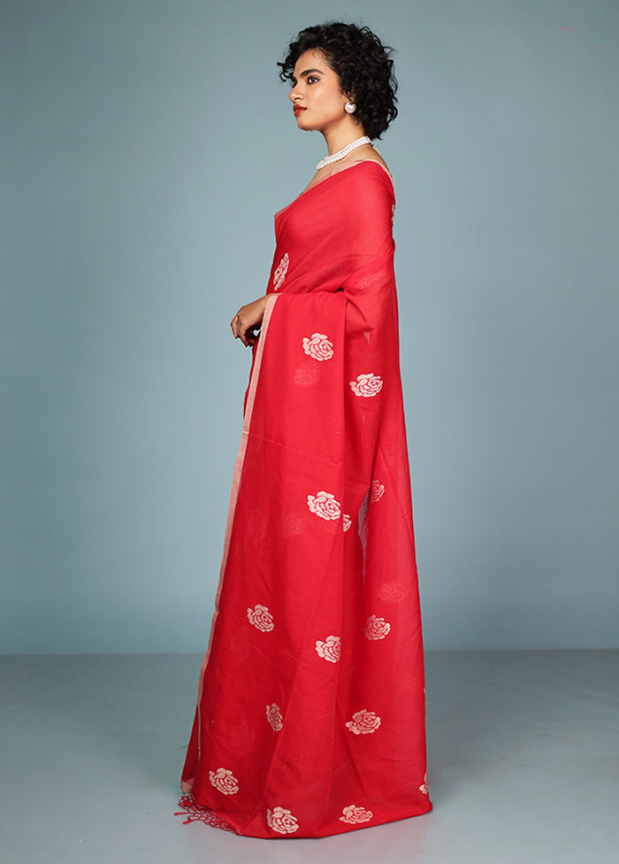 Red Matka Silk Saree Without Blouse Piece