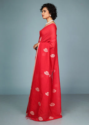 Red Matka Silk Saree Without Blouse Piece