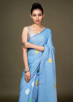 Blue Matka Silk Saree With Blouse Piece