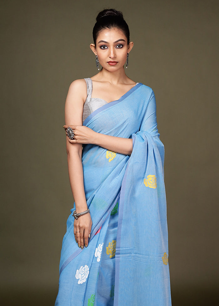 Blue Matka Silk Saree With Blouse Piece