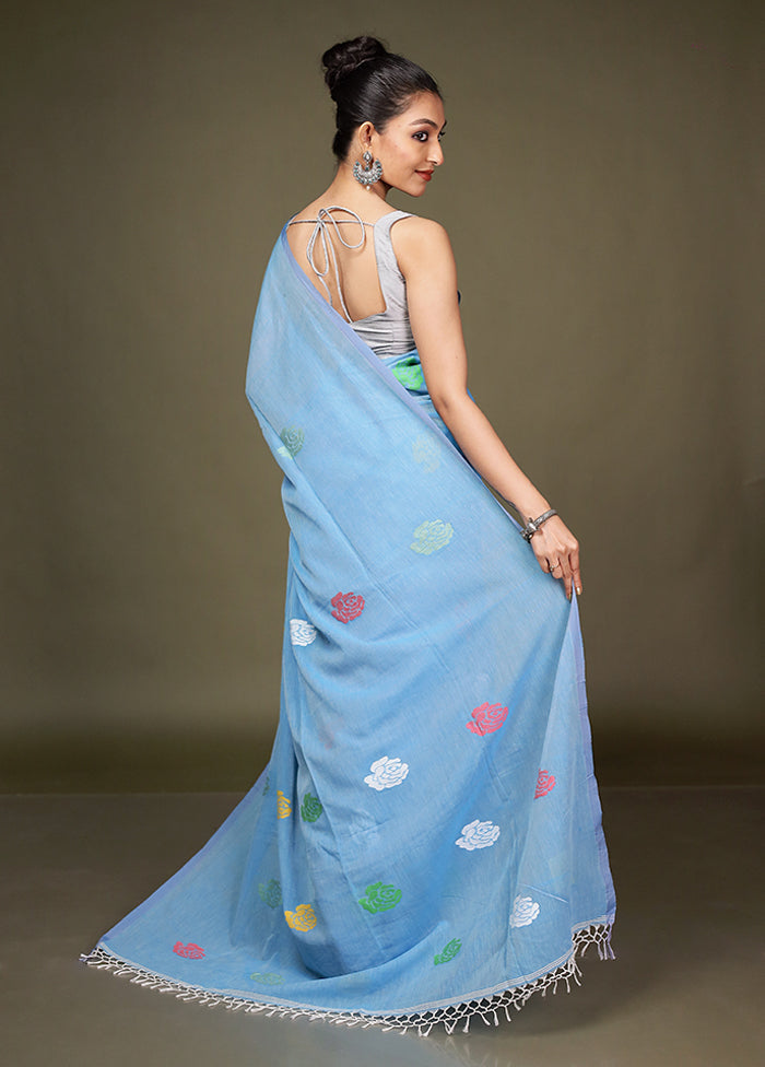 Blue Matka Silk Saree With Blouse Piece