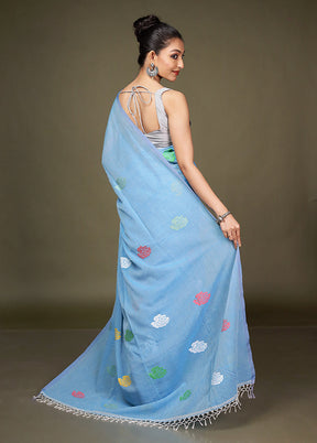 Blue Matka Silk Saree With Blouse Piece