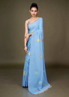 Blue Matka Silk Saree With Blouse Piece