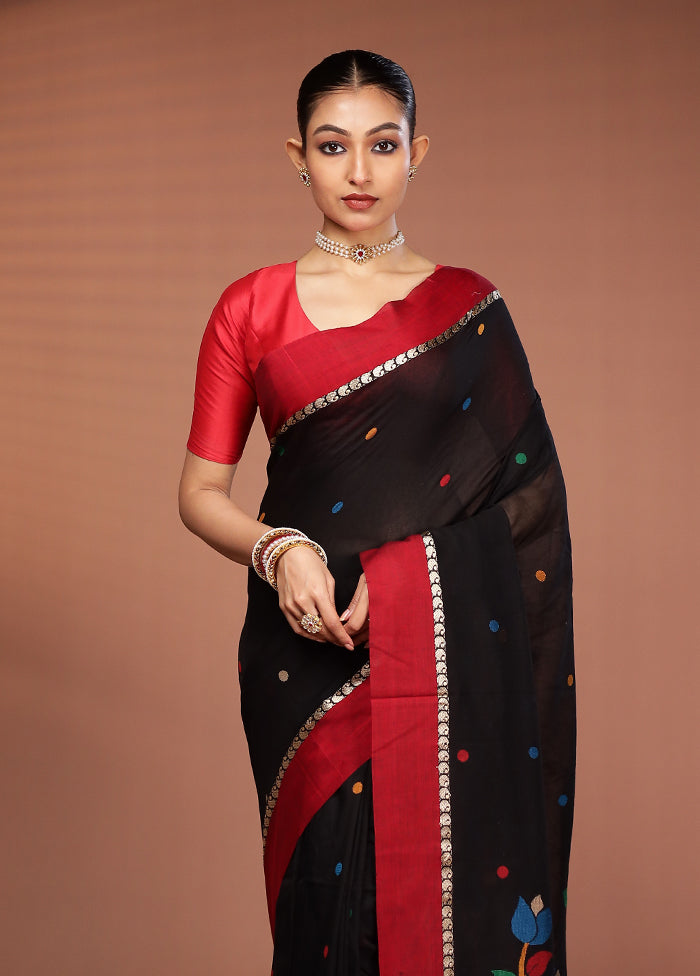 Black Matka Silk Saree With Blouse Piece