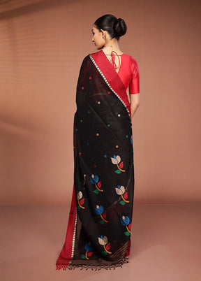 Black Matka Silk Saree With Blouse Piece