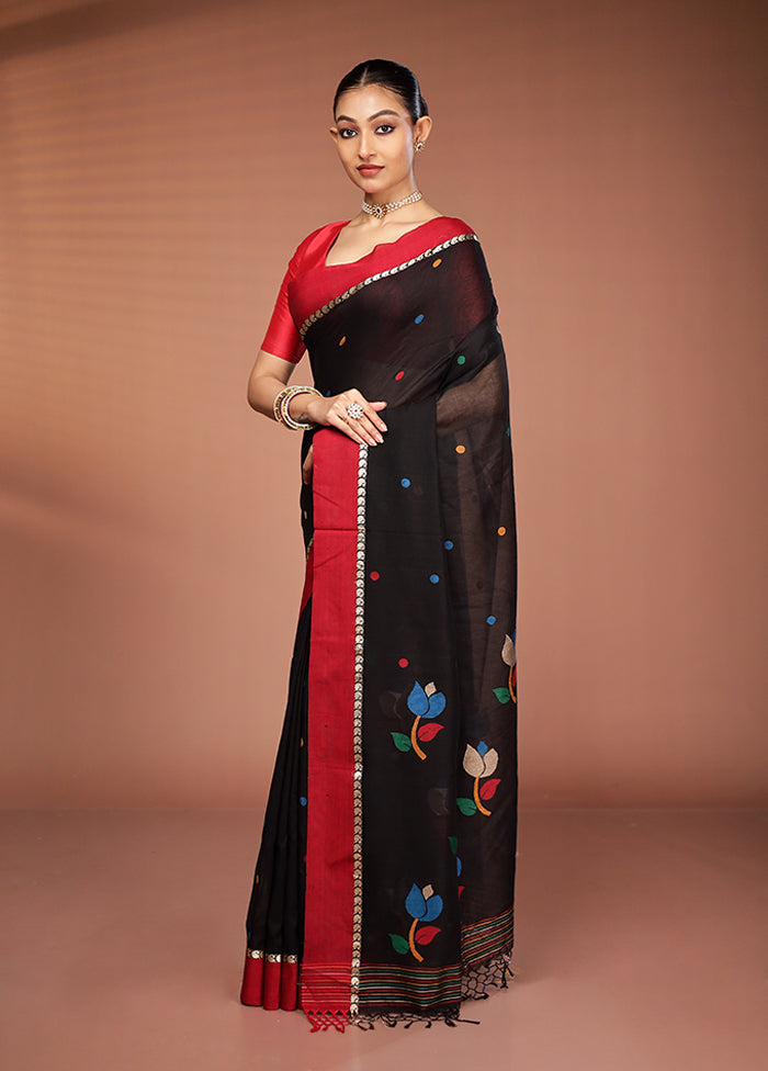 Black Matka Silk Saree With Blouse Piece
