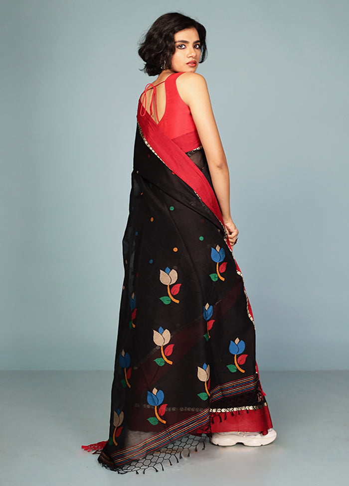 Black Matka Silk Saree Without Blouse Piece