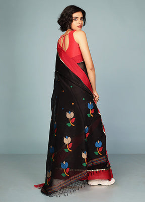 Black Matka Silk Saree Without Blouse Piece