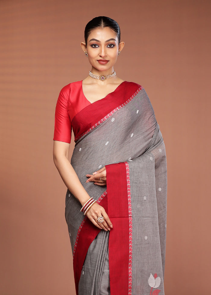 Grey Matka Silk Saree With Blouse Piece