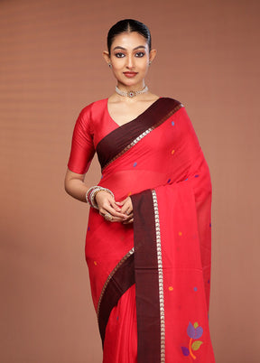 Red Matka Silk Saree With Blouse Piece