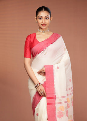 Cream Matka Silk Saree With Blouse Piece