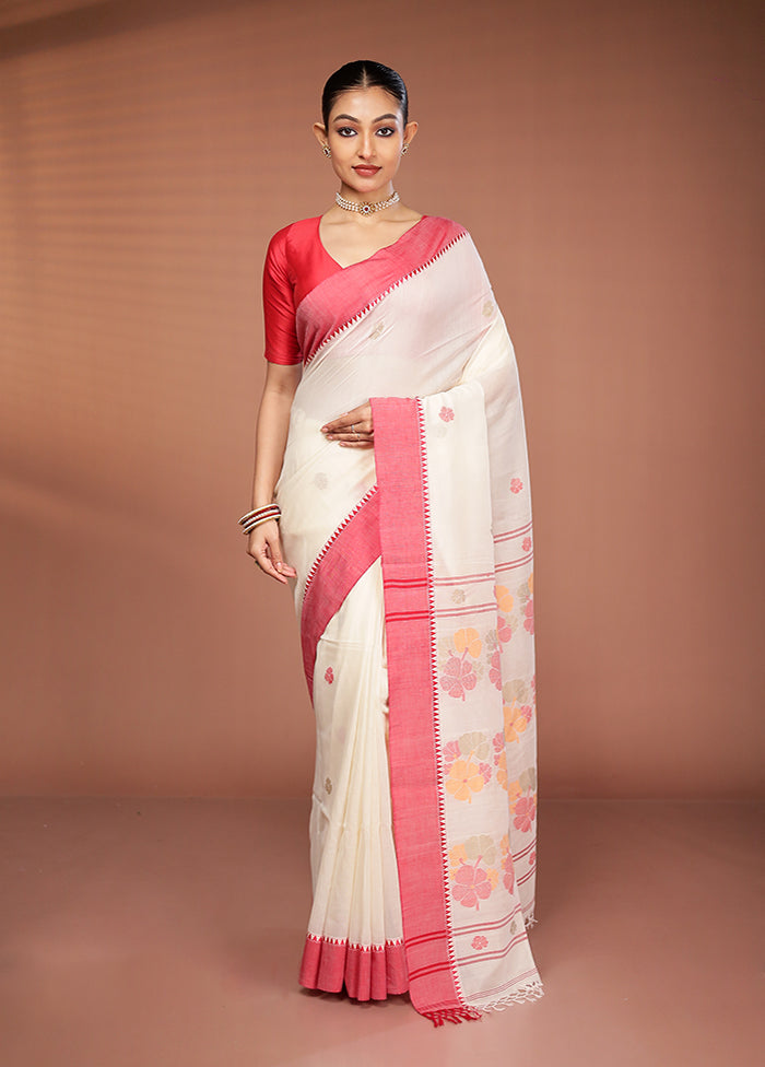 Cream Matka Silk Saree With Blouse Piece