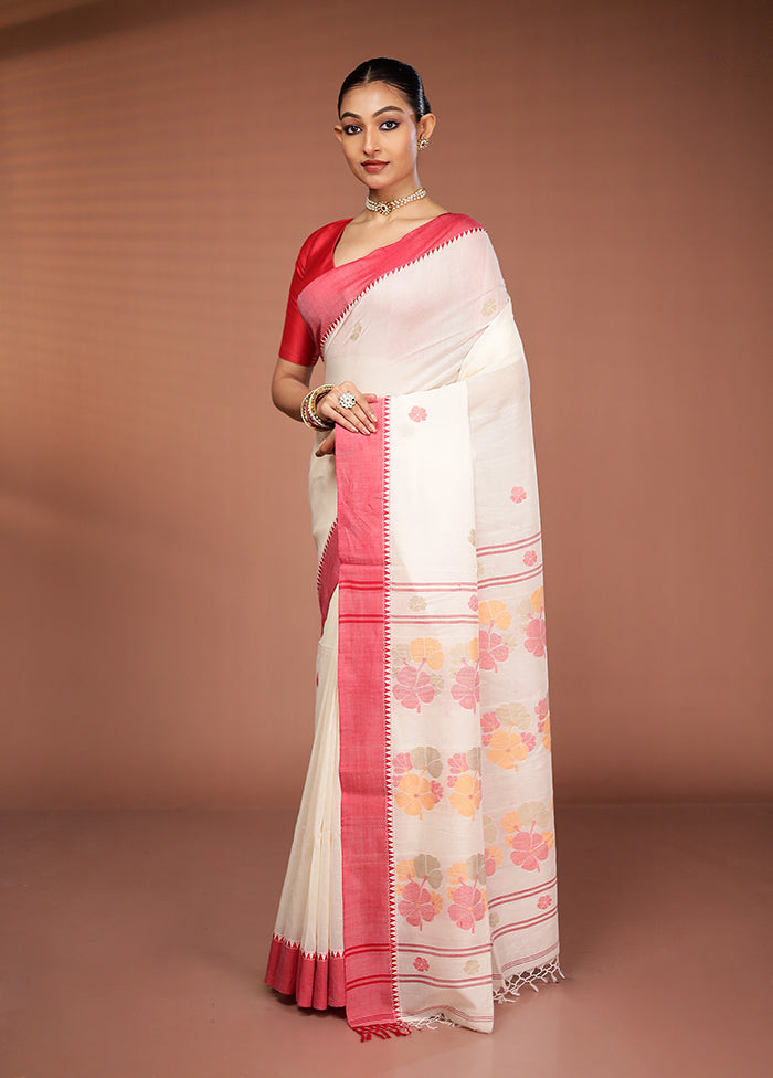 Cream Matka Silk Saree With Blouse Piece