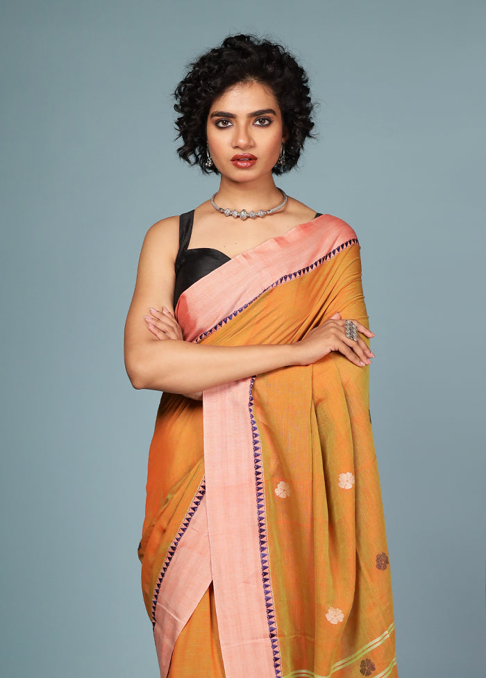 Rust Matka Silk Saree Without Blouse Piece