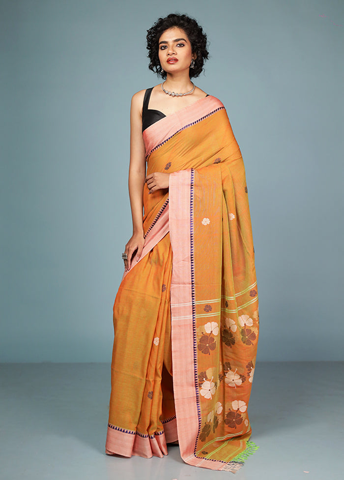 Rust Matka Silk Saree With Blouse Piece
