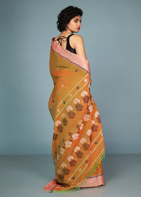 Rust Matka Silk Saree With Blouse Piece