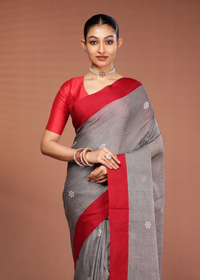 Grey Matka Silk Saree With Blouse Piece