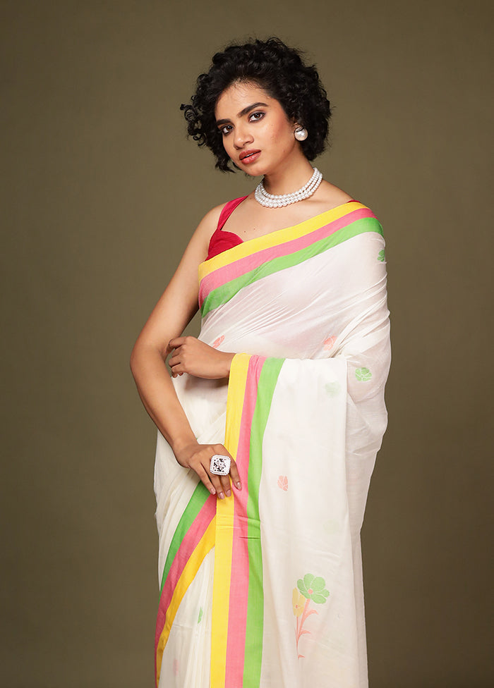 White Matka Silk Saree With Blouse Piece