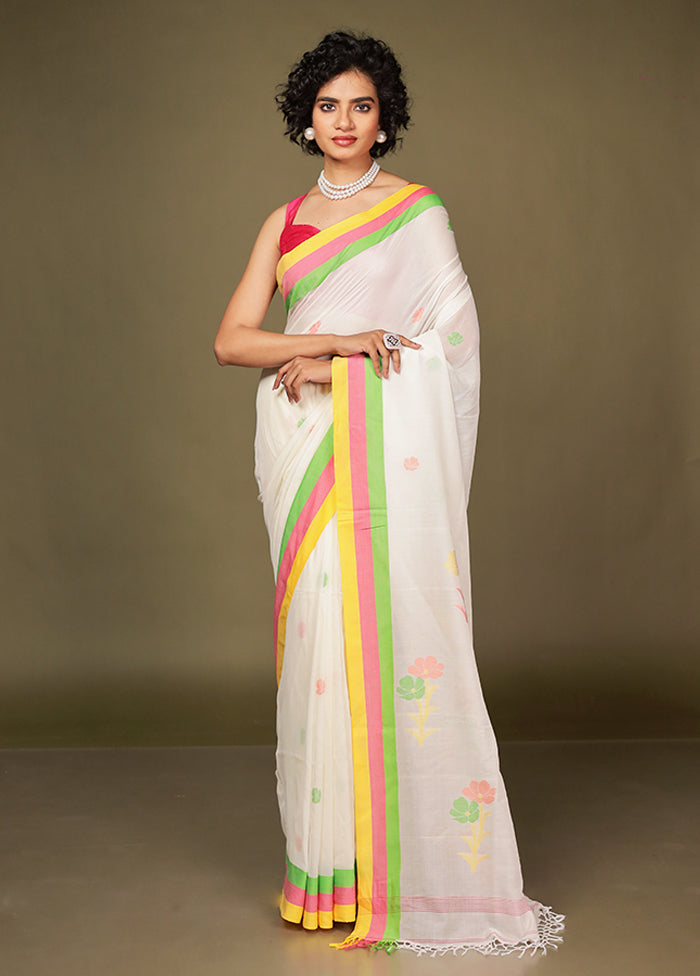 White Matka Silk Saree Without Blouse Piece