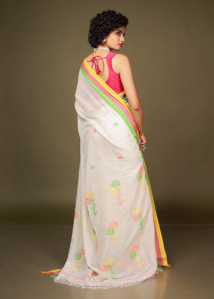 White Matka Silk Saree Without Blouse Piece