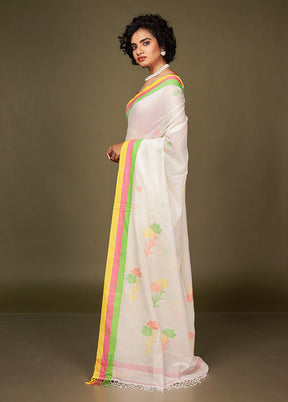 White Matka Silk Saree Without Blouse Piece