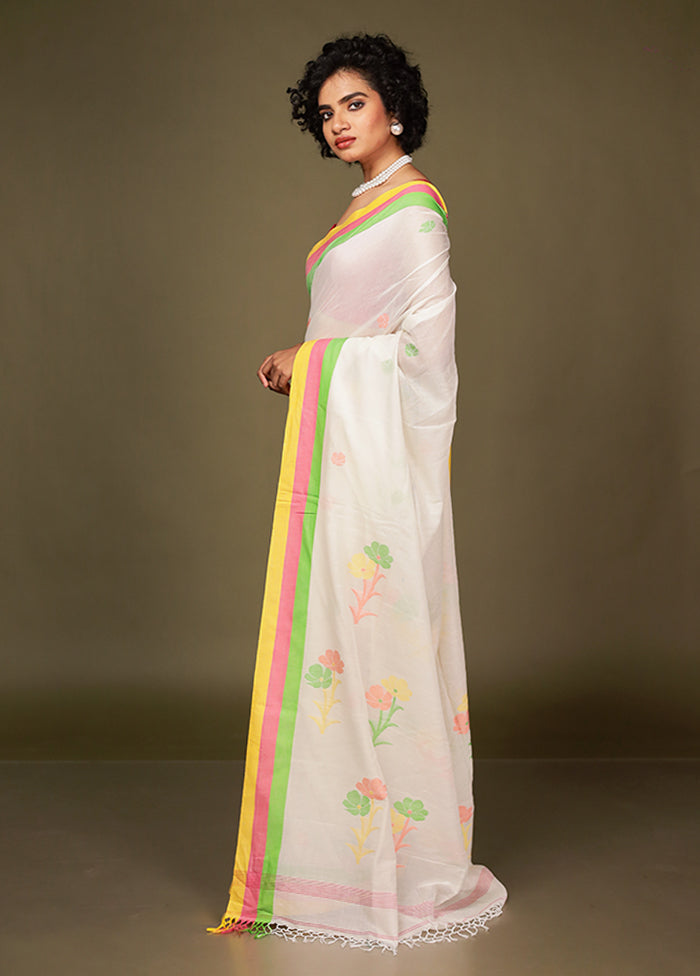 White Matka Silk Saree Without Blouse Piece
