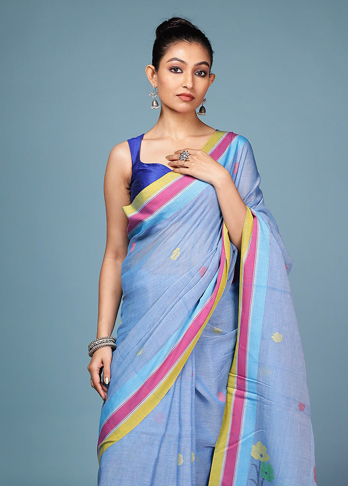 Blue Matka Silk Saree With Blouse Piece