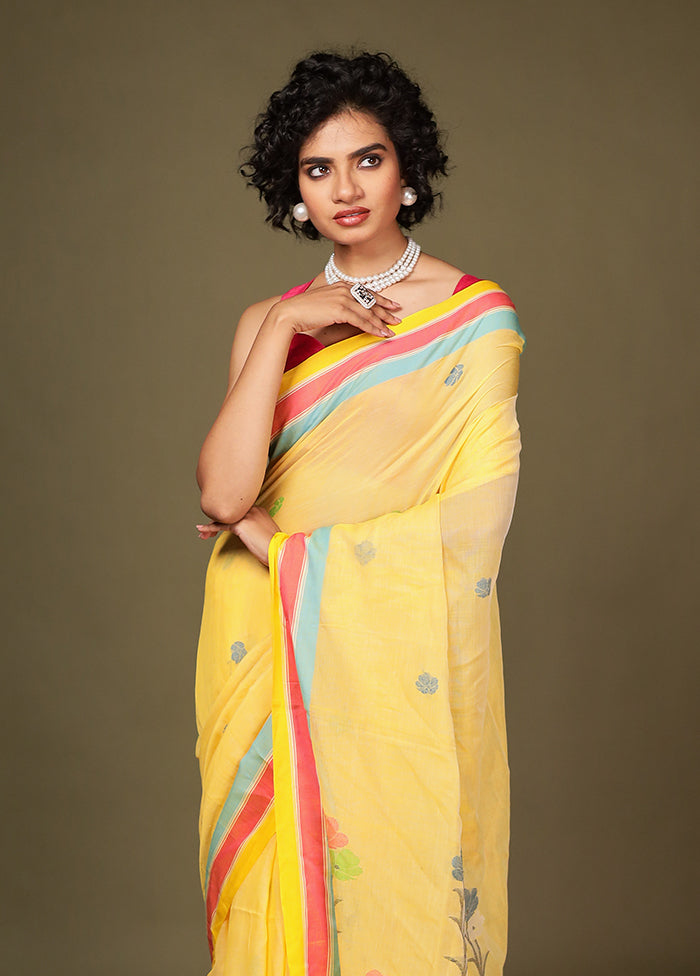 Yellow Matka Silk Saree Without Blouse Piece