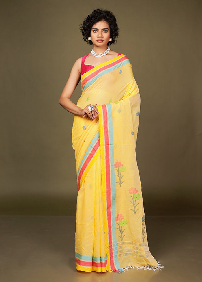 Yellow Matka Silk Saree Without Blouse Piece